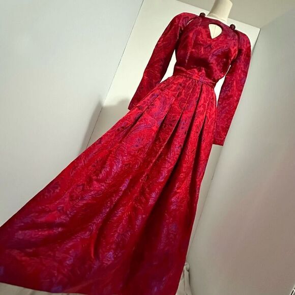 Vintage 80s Carolyne Roehm Opulent Evening Ball Gown XS Gala Royal Regency - Picture 10 of 16